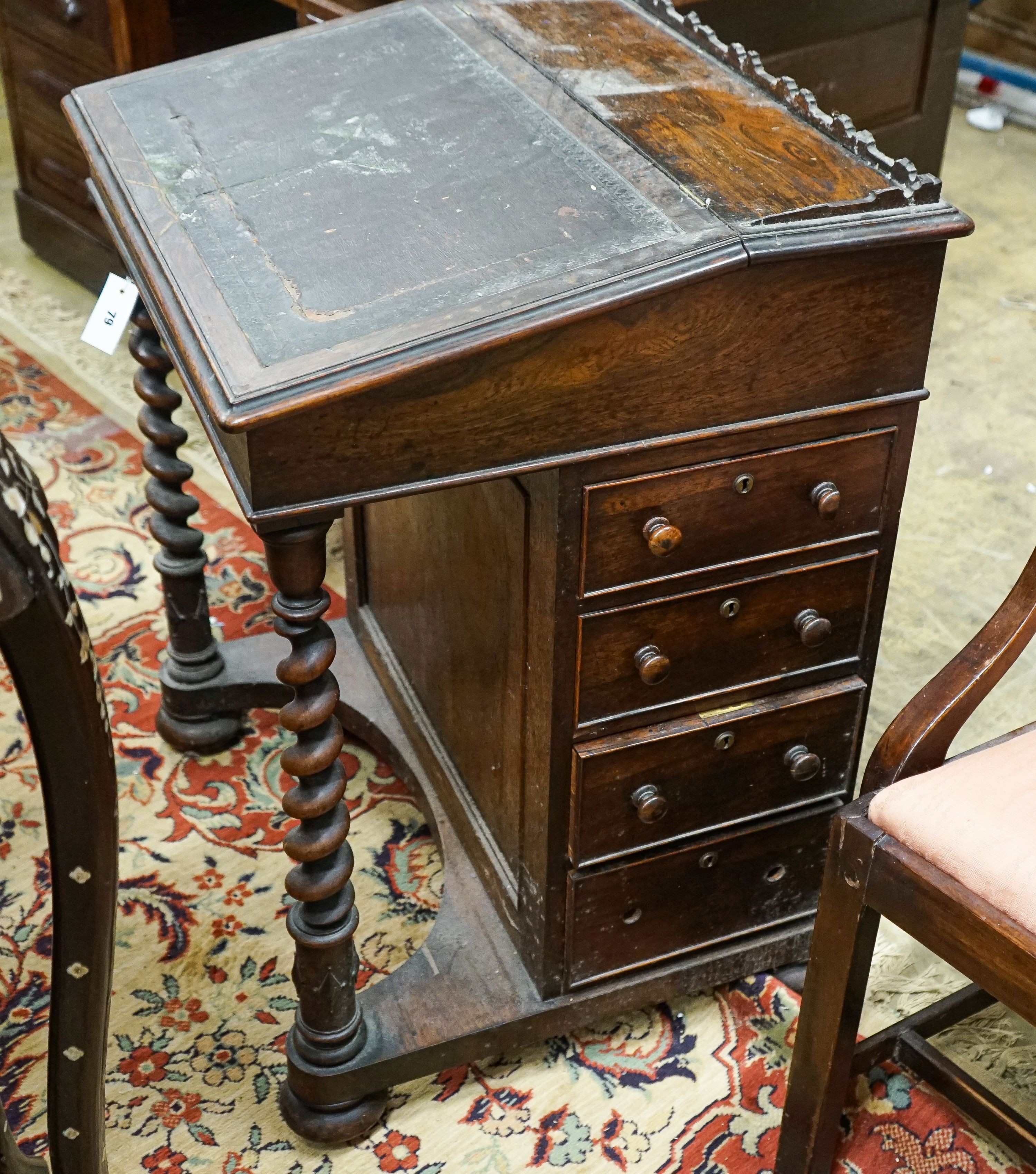 An early Victorian rosewood davenport, width 66cm, depth 56cm, height 72cm